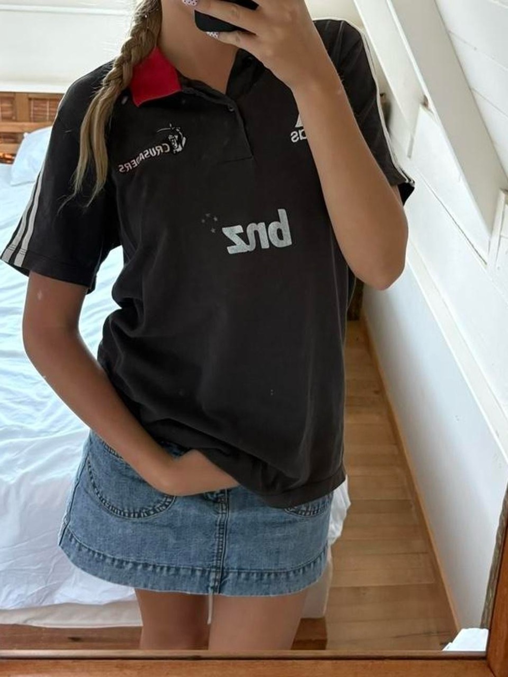 vintage adidas Black Polo Shirt with Red Collar and White Logos